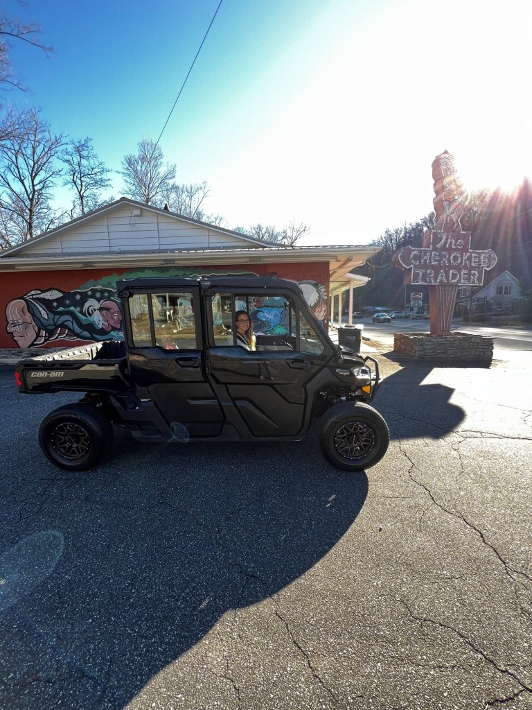 Driving through Cherokee town on a UTV