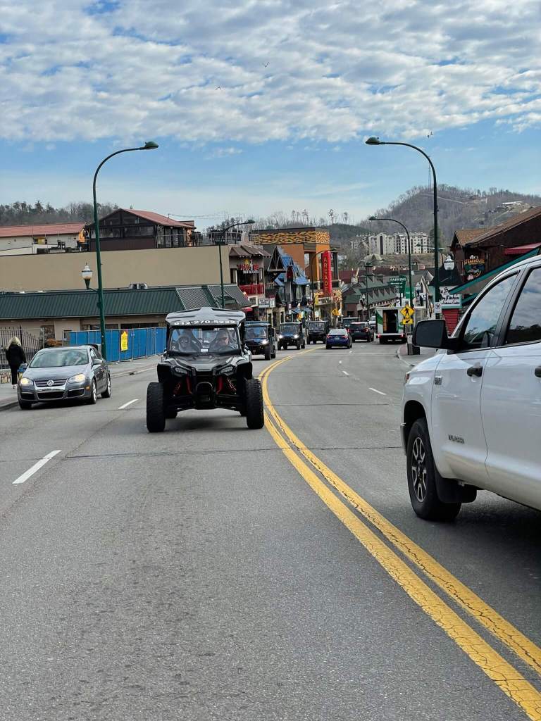Driving through Gatlinburg TN on UTV Rentals.