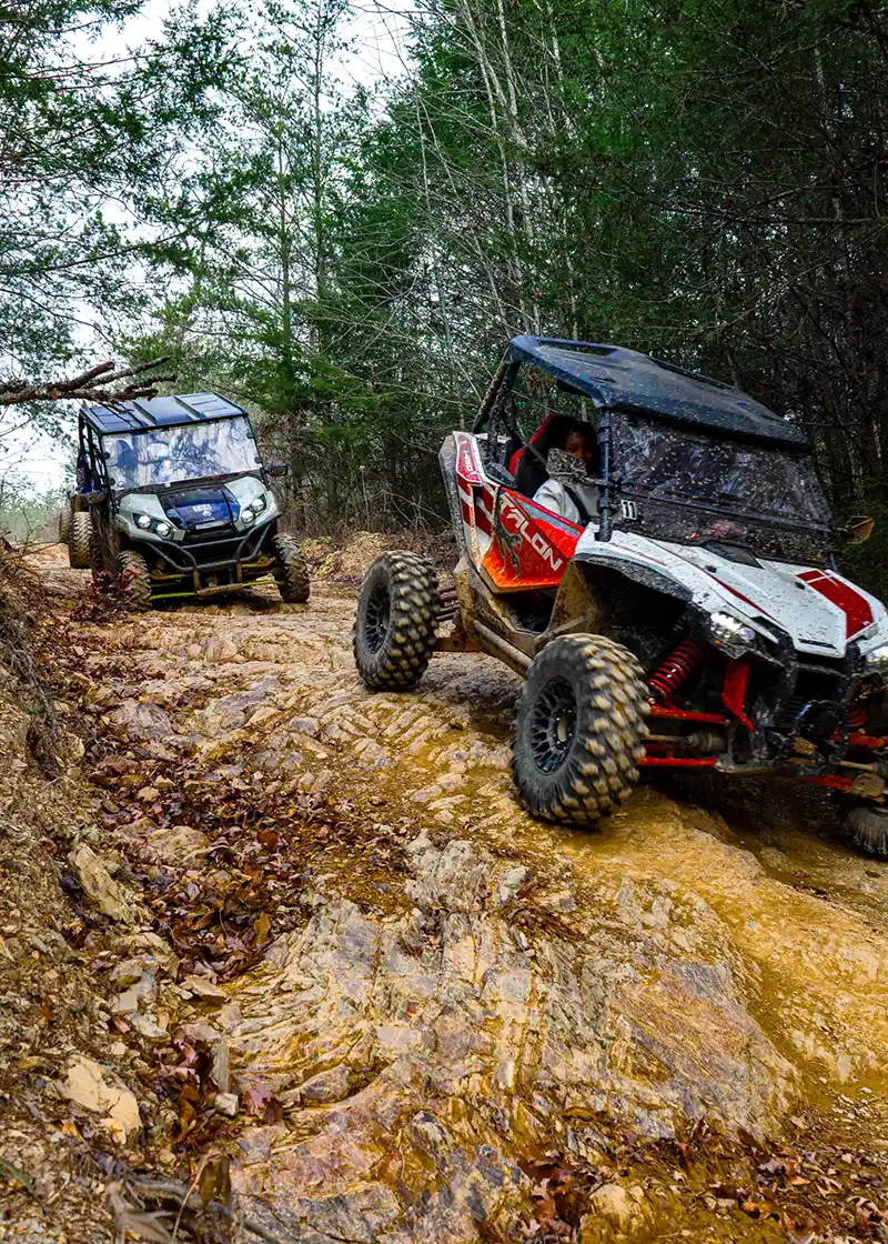 UTVs hitting a road in the Smoky Mountains
