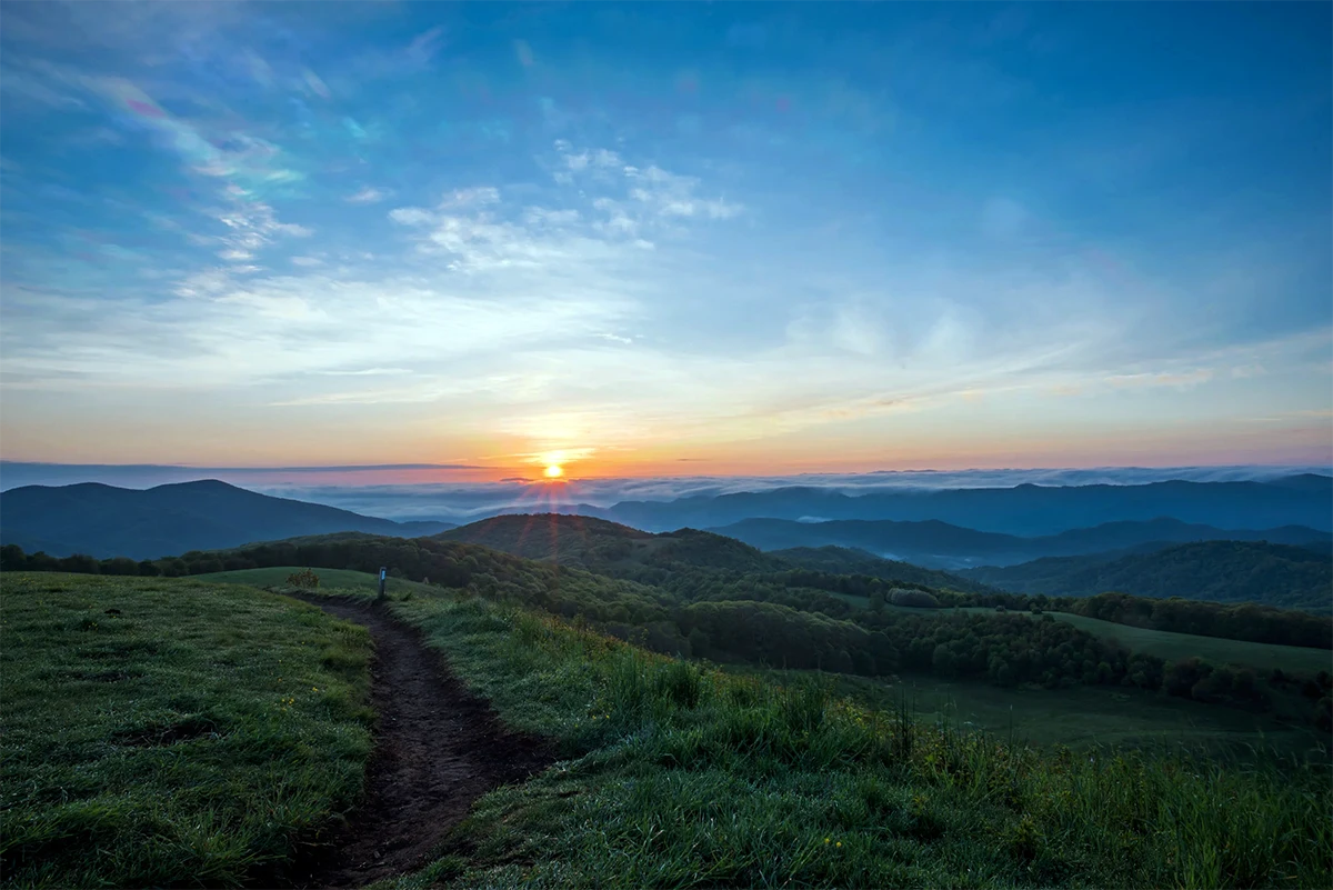 Sunrise over Max Patch - Romantic Getaway ideas in Gatlinburg Tennessee.