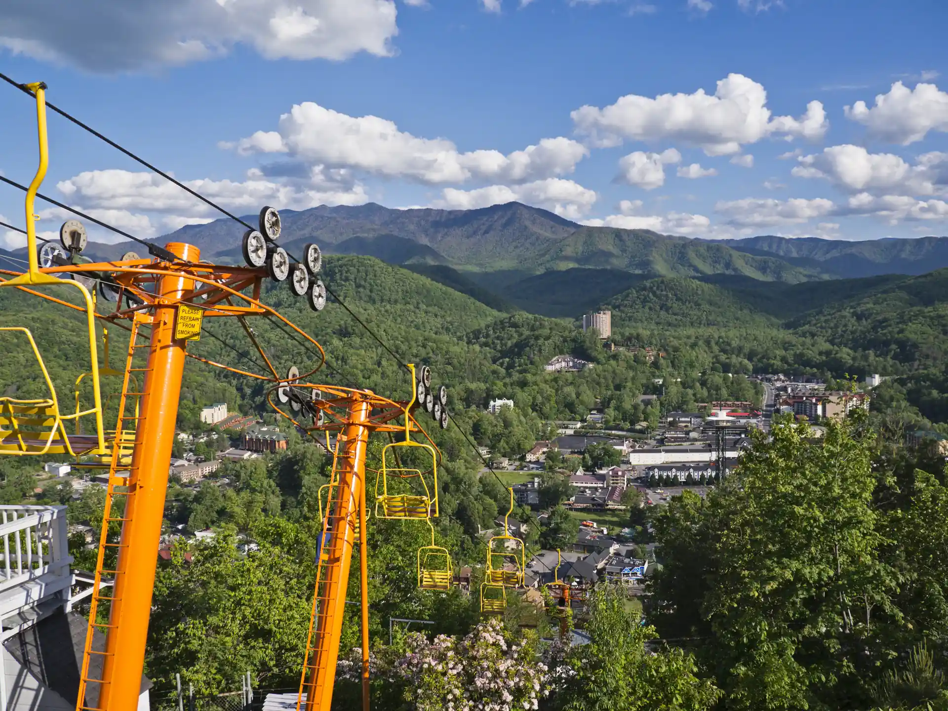 Ski lift ride overlooking the Smoky Mountains and Gatlinburg, a top group activity