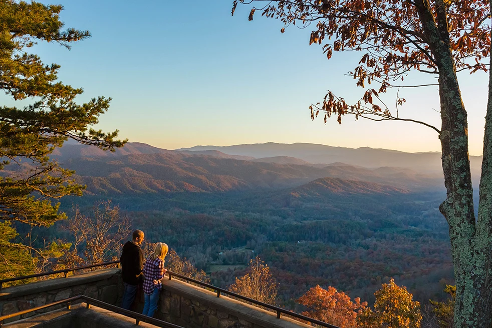 Foothills Parkway. Sunset view of the Smoky Mountains