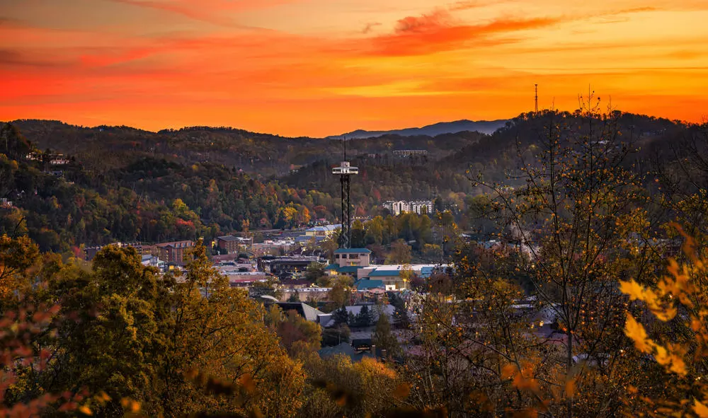 Sunset over Gatlinburg from the Gatlinburg Scenic Overlook