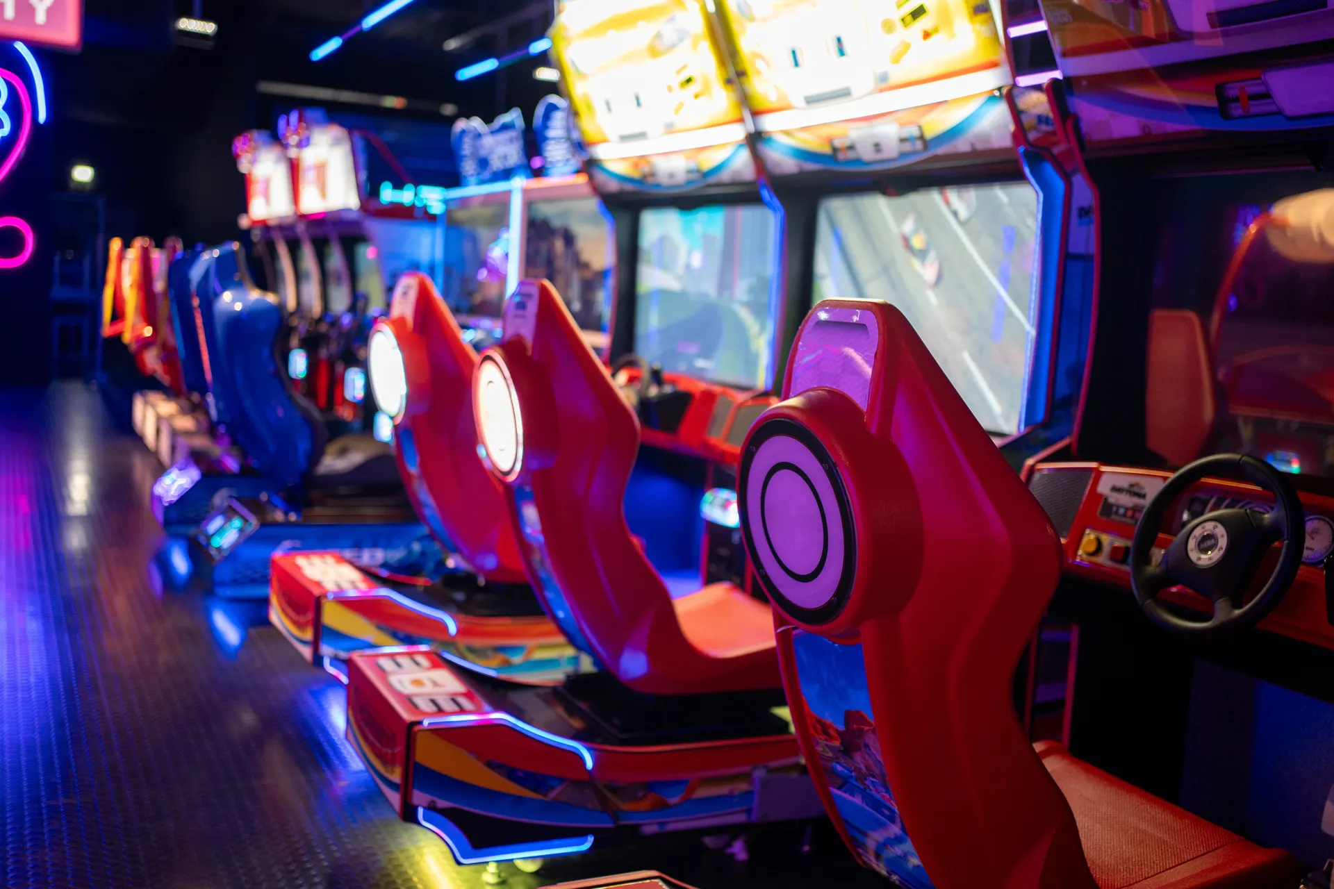 Illuminated arcade game zone, a fun indoor activity for kids visiting Gatlinburg