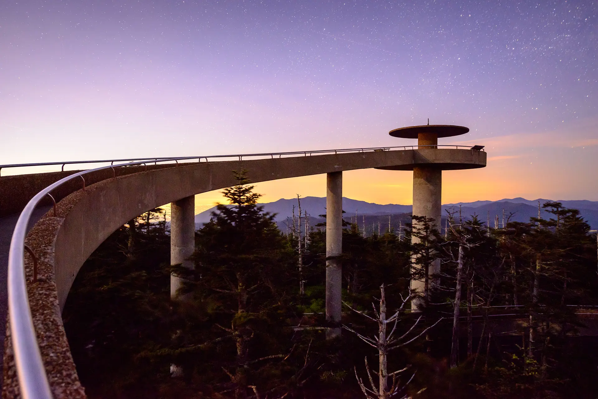Clingmans Dome, known as Kuwohi, offering panoramic sunset views near Gatlinburg