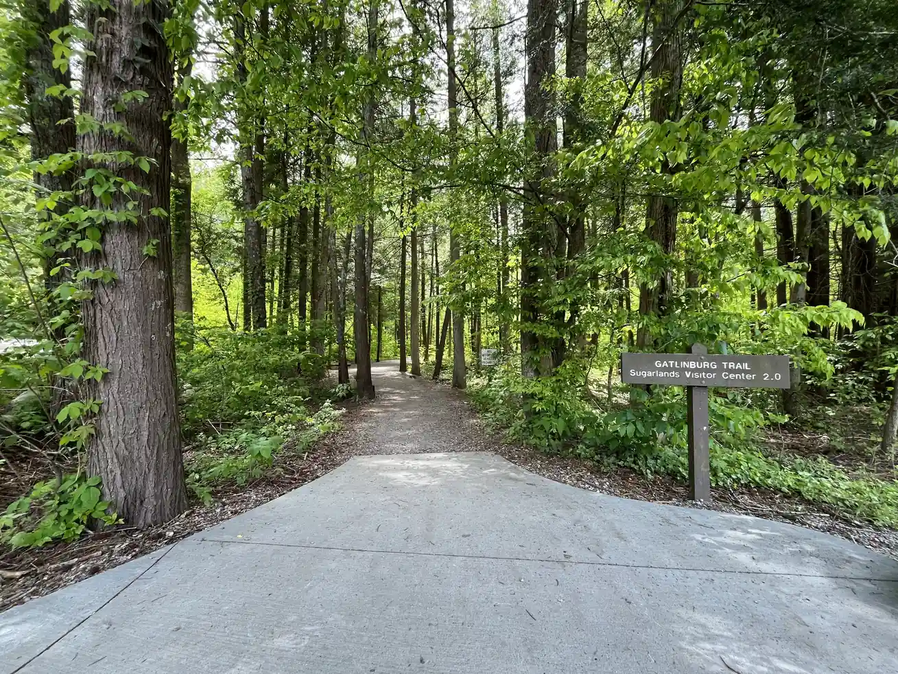 Gatlinburg Trail trailhead sign near the Sugarlands Visitor Center