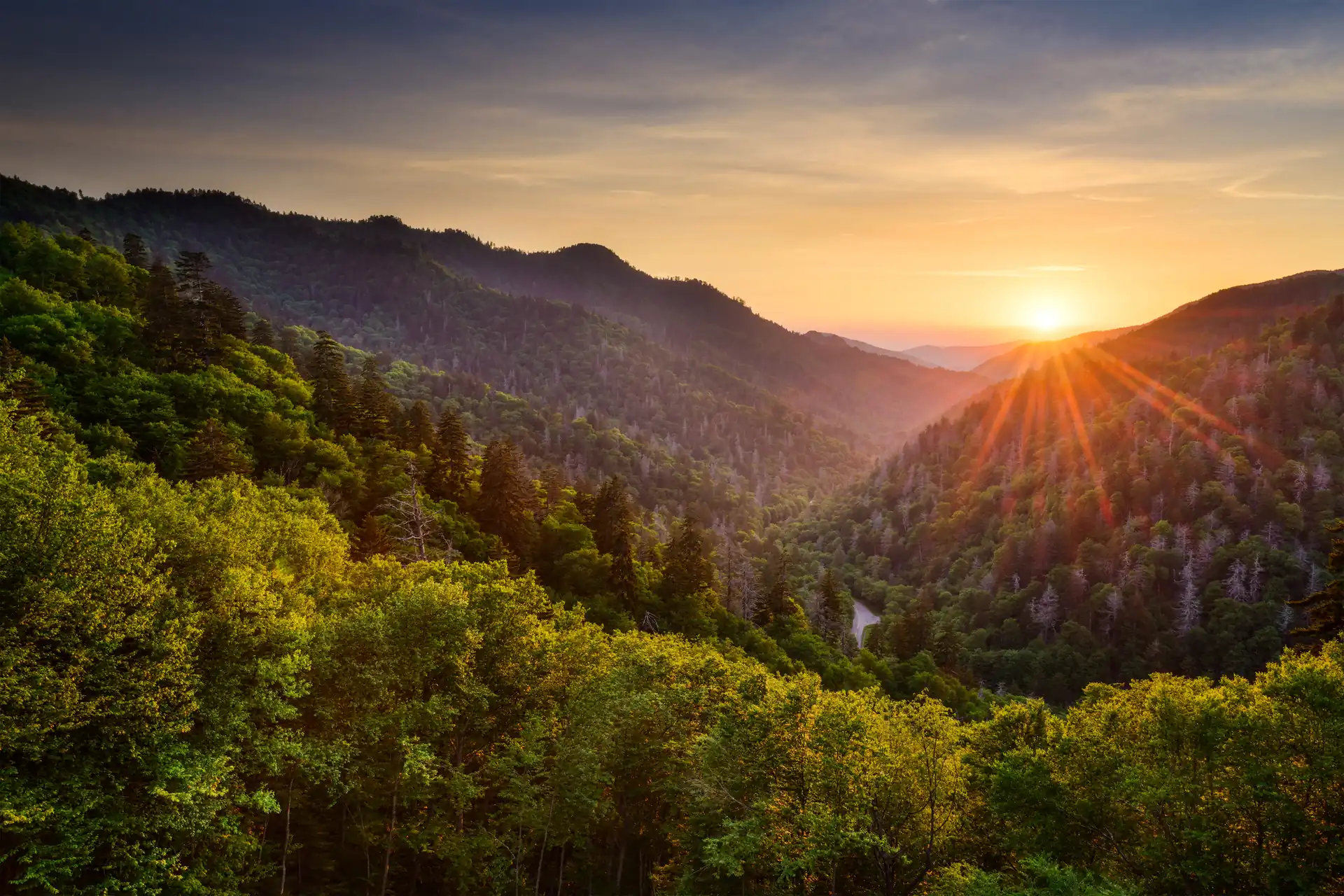 Sunset light over Newfound Gap, one of the best sunset views near Gatlinburg