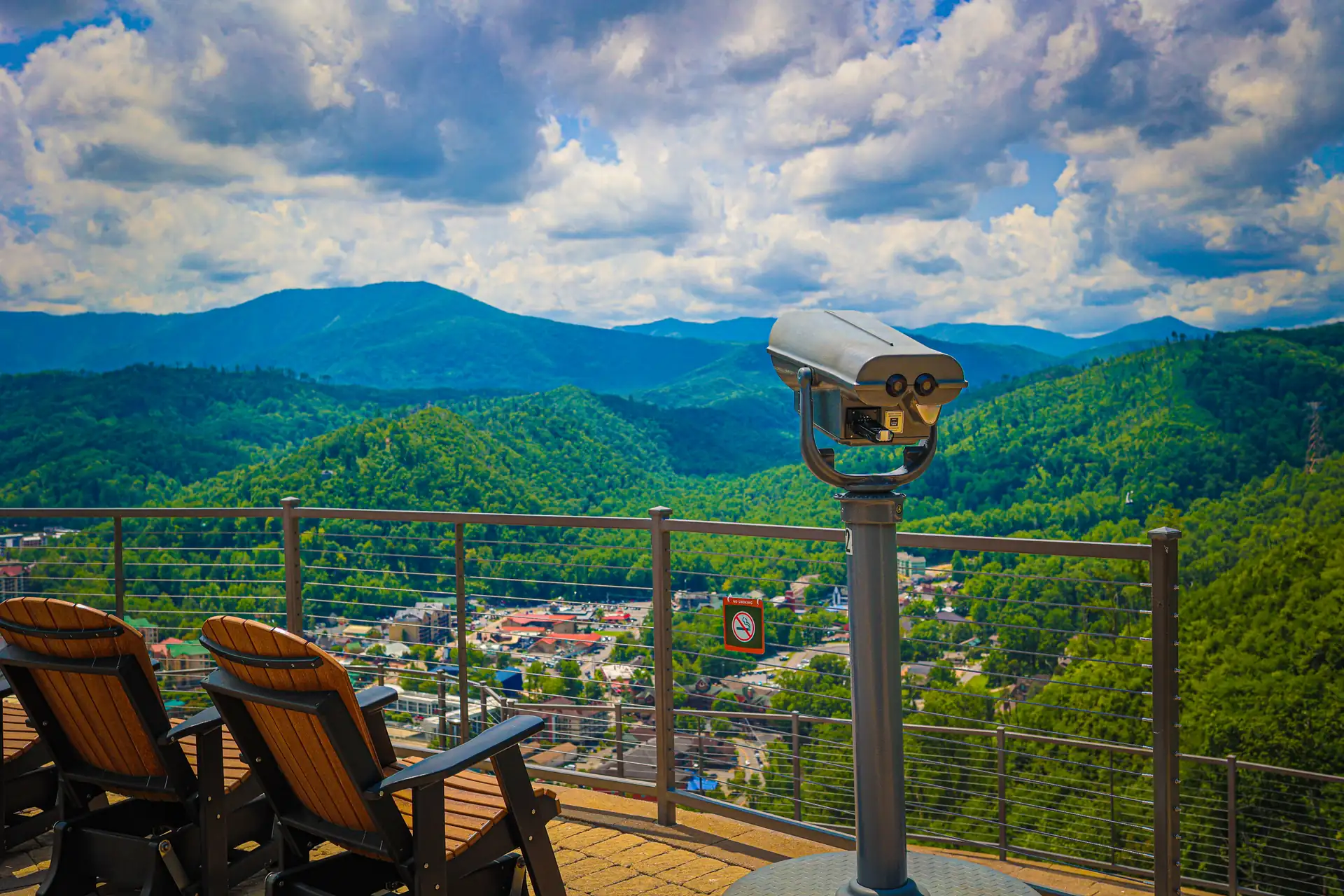 Coin-operated viewing telescopes overlooking the Smoky Mountains near Gatlinburg SkyPark